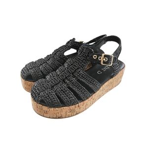 Silent D Whisper Blsck Fishemans Sandals Cork Platform Rafia Sandals Size 38/8